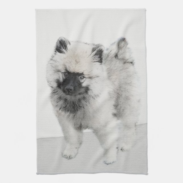 Keeshond Puppy Drawing - Cute Original Dog Art Kitchen Towel (Vertical)