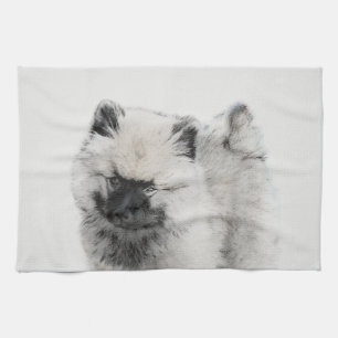 Keeshond Puppy Drawing - Cute Original Dog Art Kitchen Towel