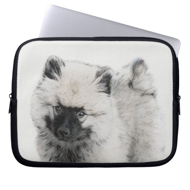 Keeshond Puppy Drawing - Cute Original Dog Art Laptop Sleeve (Front)