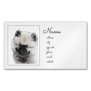 Keeshond Puppy Drawing - Cute Original Dog Art Magnetic Business Card
