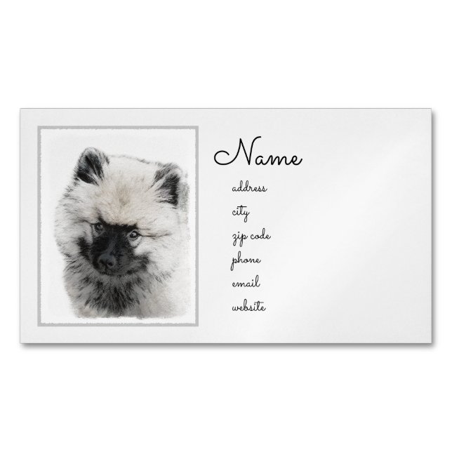 Keeshond Puppy Drawing - Cute Original Dog Art Magnetic Business Card (Front)