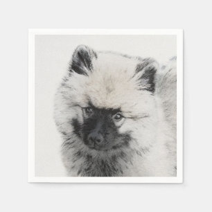 Keeshond Puppy Drawing - Cute Original Dog Art Napkin
