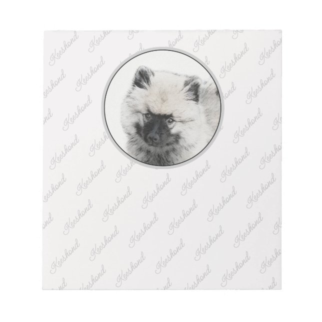 Keeshond Puppy Drawing - Cute Original Dog Art Notepad (Front)