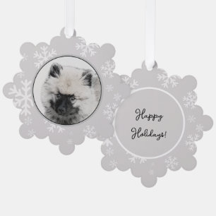 Keeshond Puppy Drawing - Cute Original Dog Art Ornament Card