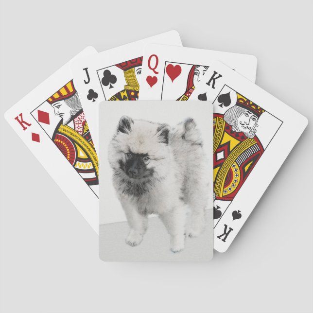 Keeshond Puppy Drawing - Cute Original Dog Art Playing Cards (Back)