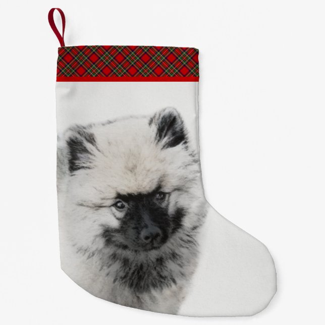 Keeshond Puppy Drawing - Cute Original Dog Art Small Christmas Stocking (Front)