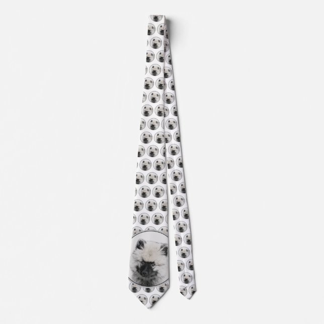 Keeshond Puppy Drawing - Cute Original Dog Art Tie (Front)