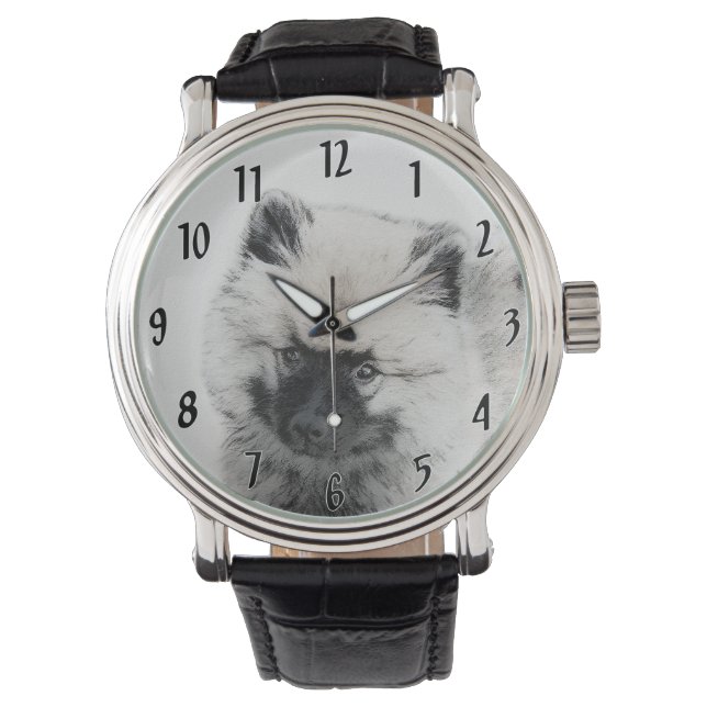 Keeshond Puppy Drawing - Cute Original Dog Art Watch (Front)
