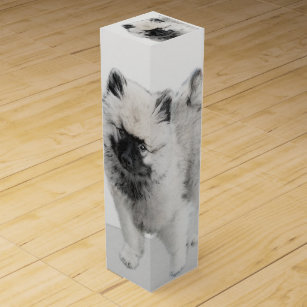 Keeshond Puppy Drawing - Cute Original Dog Art Wine Box