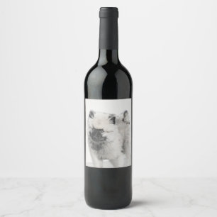 Keeshond Puppy Drawing - Cute Original Dog Art Wine Label