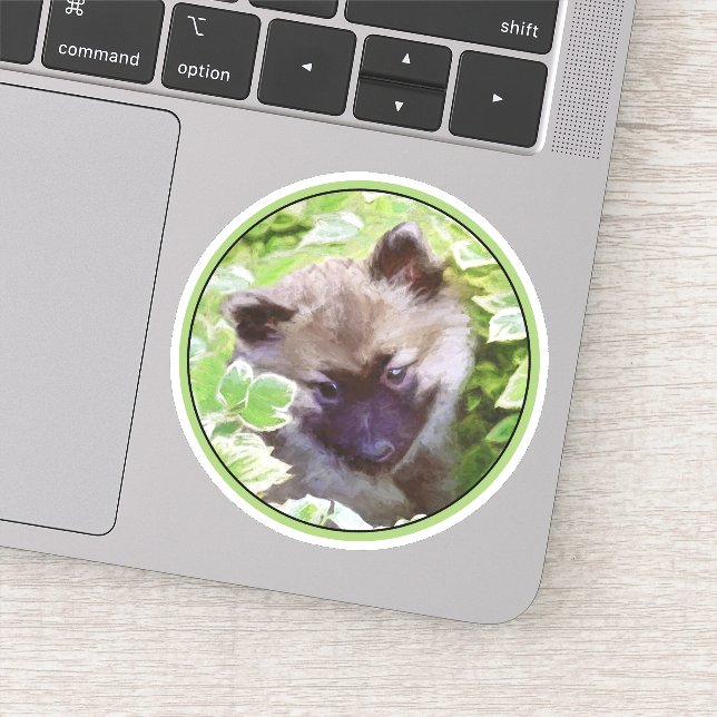 Keeshond Puppy in the Garden Painting Original Art (Detail)
