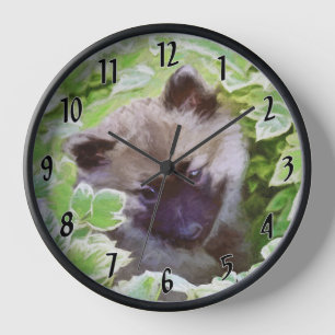 Keeshond Puppy in the Garden Painting Original Art Clock