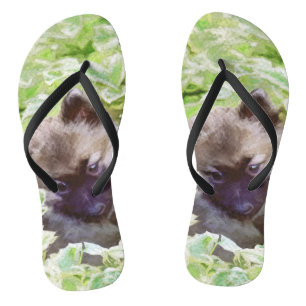 Keeshond Puppy in the Garden Painting Original Art Flip Flops