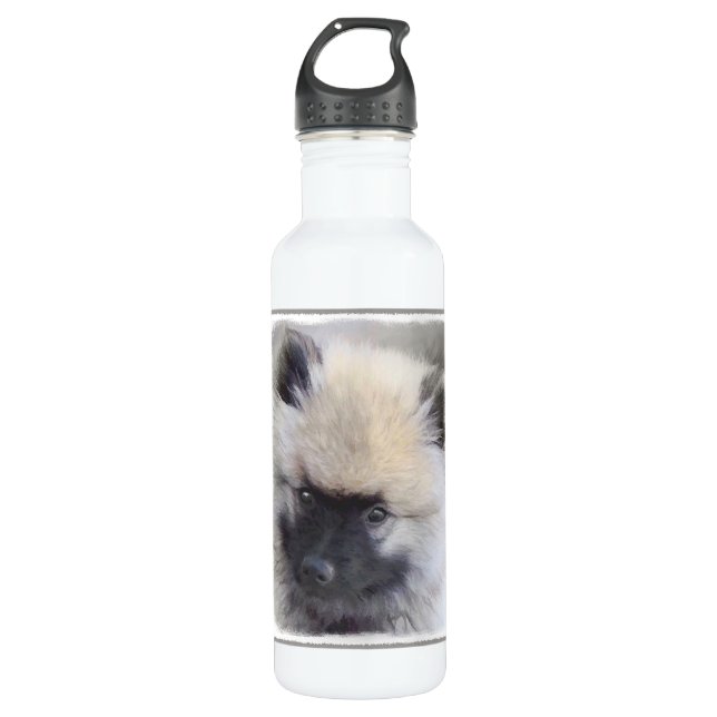 Keeshond Puppy Painting - Cute Original Dog Art 710 Ml Water Bottle (Front)