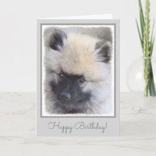 Keeshond Puppy Painting - Cute Original Dog Art Card