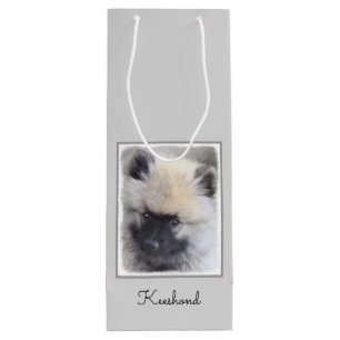Keeshond Puppy Painting - Cute Original Dog Art Wine Gift Bag