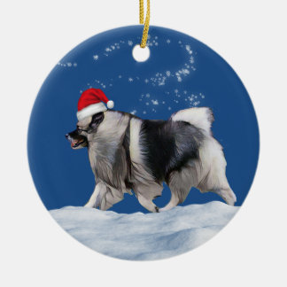 Keeshond Santa Christmas Ceramic Ornament