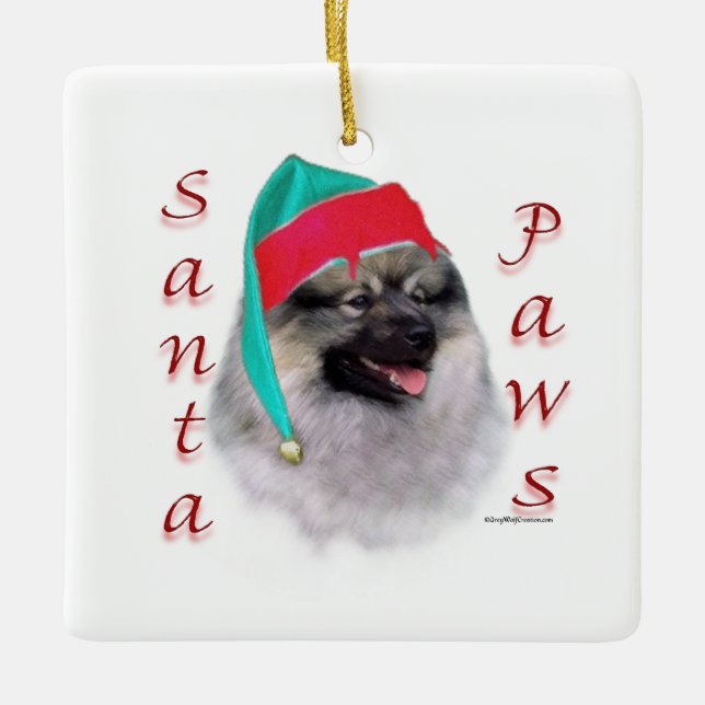 Keeshond Santa Paws Ceramic Ornament (Front)