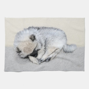 Keeshond Sleeping Puppy Painting - Original Dog Ar Kitchen Towel