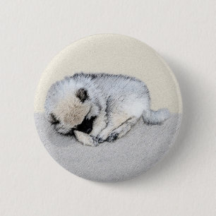 Keeshond Sleeping Puppy Painting Original Dog Art 2 Inch Round Button