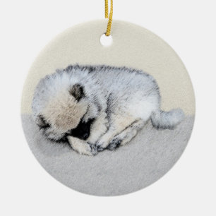 Keeshond Sleeping Puppy Painting Original Dog Art Ceramic Ornament