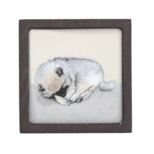 Keeshond Sleeping Puppy Painting Original Dog Art Gift Box