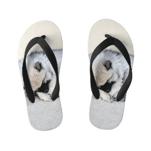 Keeshond Sleeping Puppy Painting Original Dog Art Kid's Flip Flops