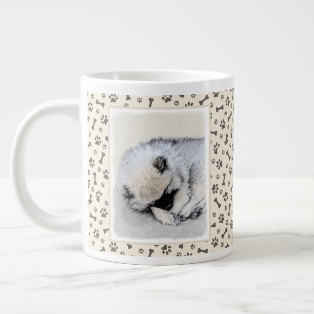 Keeshond Sleeping Puppy Painting Original Dog Art Large Coffee Mug (Left)