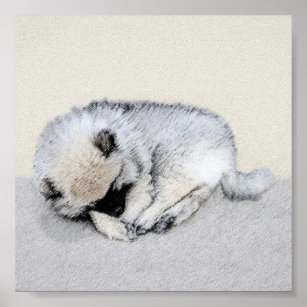 Keeshond Sleeping Puppy Painting Original Dog Art Poster