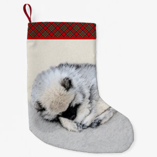Keeshond Sleeping Puppy Painting Original Dog Art Small Christmas Stocking