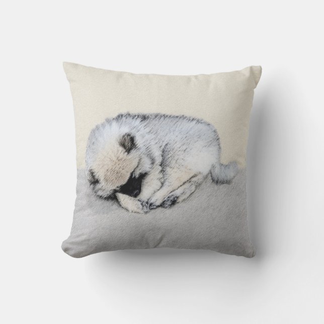 Keeshond Sleeping Puppy Painting Original Dog Art Throw Pillow (Front)