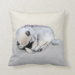 Keeshond Sleeping Puppy Painting Original Dog Art Throw Pillow