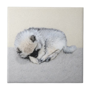 Keeshond Sleeping Puppy Painting Original Dog Art Tile
