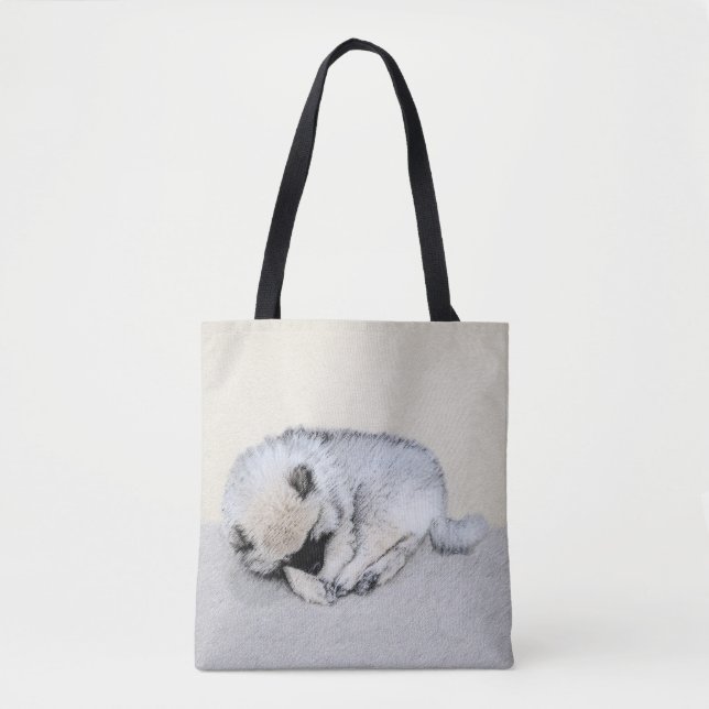 Keeshond Sleeping Puppy Painting Original Dog Art Tote Bag (Front)