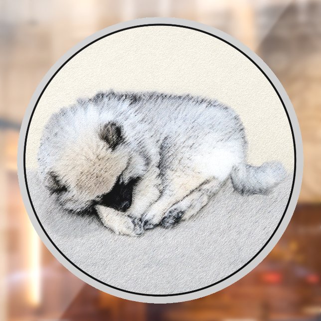 Keeshond Sleeping Puppy Painting Original Dog Art Window Cling (Sheet 2)