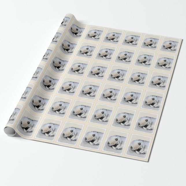 Keeshond Sleeping Puppy Painting Original Dog Art Wrapping Paper (Unrolled)