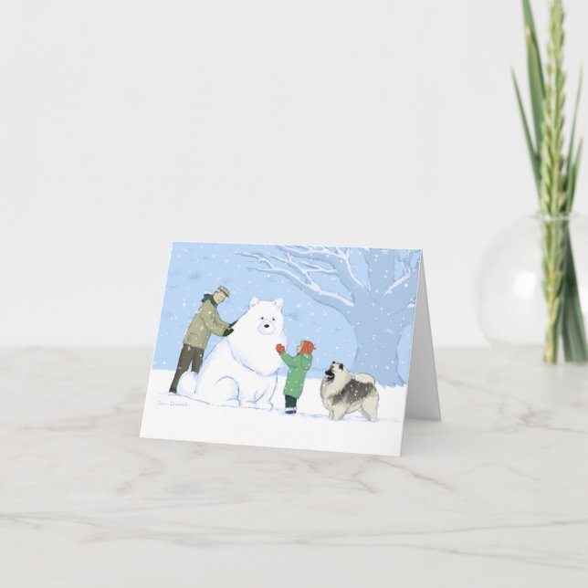 Keeshond Snow Dog Cute Winter Scene Christmas Holiday Card (Front)
