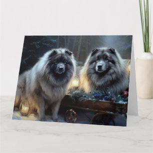 Keeshond Snowy Sleigh Christmas Decor Card
