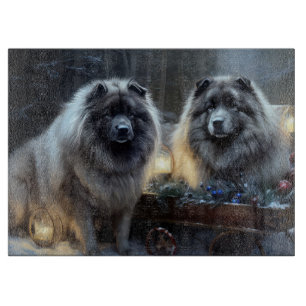 Keeshond Snowy Sleigh Christmas Decor Cutting Board