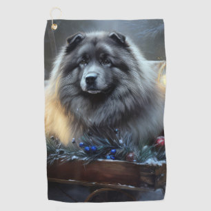 Keeshond Snowy Sleigh Christmas Decor Golf Towel