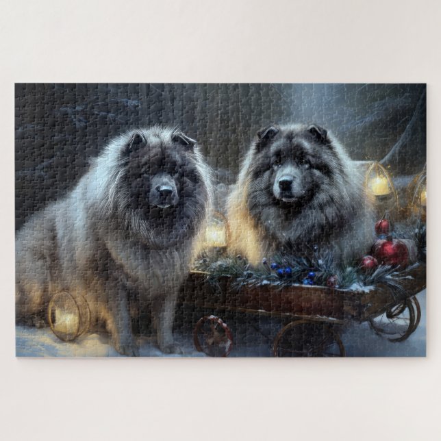 Keeshond Snowy Sleigh Christmas Decor Jigsaw Puzzle (Horizontal)