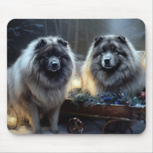Keeshond Snowy Sleigh Christmas Decor Mouse Pad