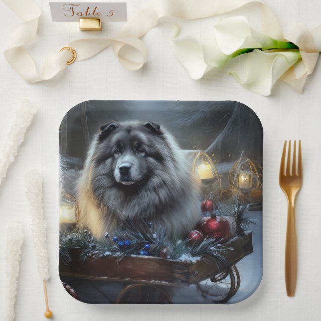 Keeshond Snowy Sleigh Christmas Decor Paper Plate (Wedding)