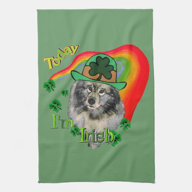 Keeshond St Patricks Day Kitchen Towel (Vertical)