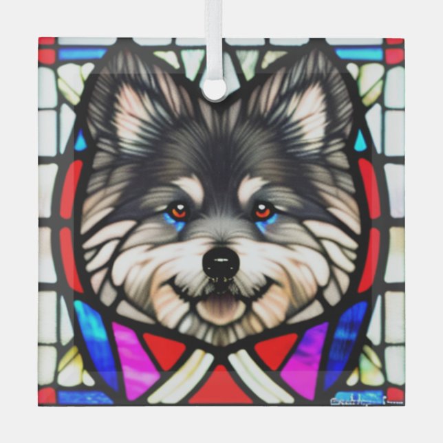 Keeshond "Stained Glass" Glass Ornament (Front)