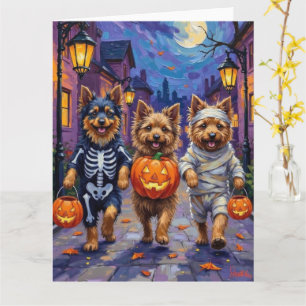 Keeshond Trick-or-Treating in Halloween Costumes Card