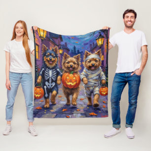 Keeshond Trick-or-Treating in Halloween Costumes Fleece Blanket