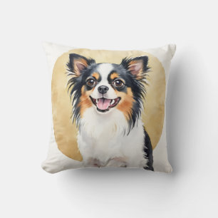 Keeshond Watercolor Spiral Sunburst Art Throw Pillow