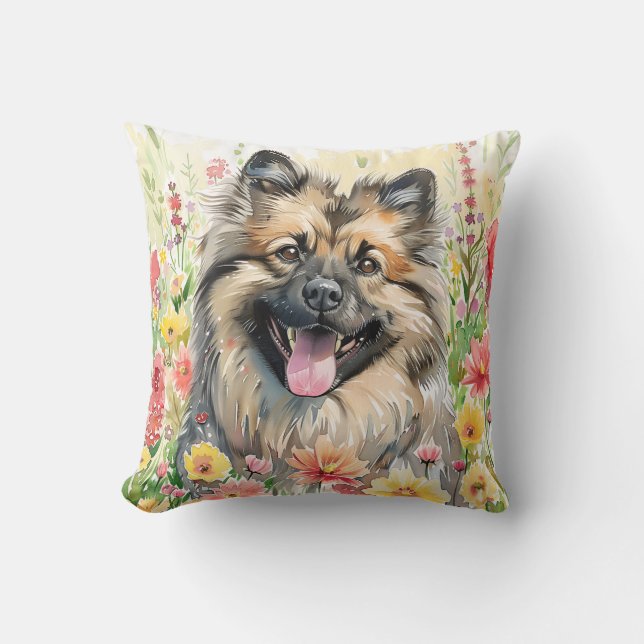 Keeshond Watercolor Throw Pillow (Front)