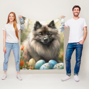 Keeshond with Easter Eggs Fleece Blanket